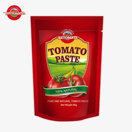 80g Of Double-Concentrated Tomato Paste Packaged In A Stand-Up Pouch With Purity Levels Ranging From 30% To 100%
