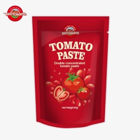 Stand-Up Pouch Containing 80g Of Double-Concentrated Tomato Paste Offered With Purity Levels Varying From 30% To 100%