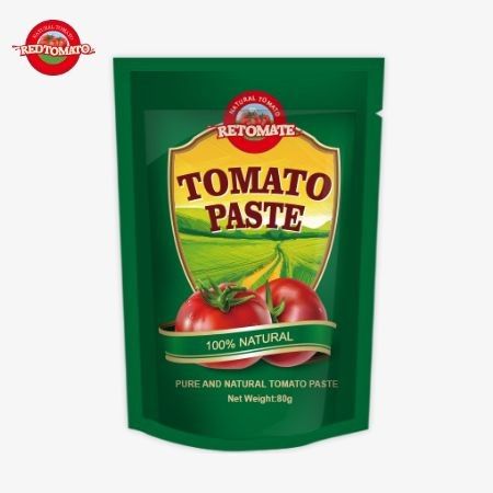 80g Stand-Up Pouch Of Double-Concentrated Tomato Paste Is Offered With Purity Levels Varying From 30% To 100%