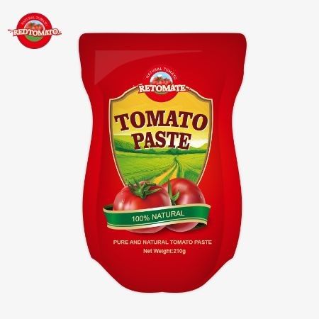 210g In Stand Up Sachet Tomato Paste Is Manufactured In Compliance With ISO HACCP BRC And FDA Production Standards