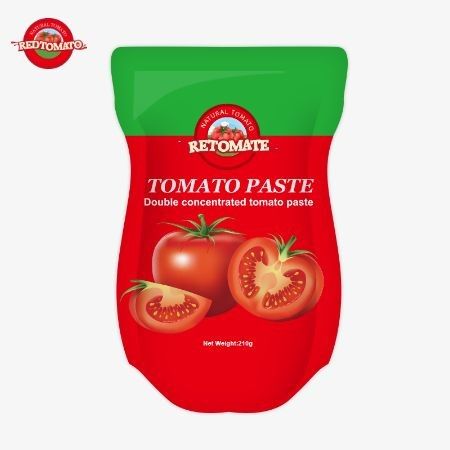 The Production Of 210g Stand-Up Sachet Tomato Paste Adheres To ISO HACCP BRC And FDA Manufacturing Standards