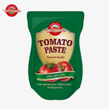 The Production Of 210g Stand-Up Sachet Tomato Paste Adheres To ISO HACCP BRC And FDA Manufacturing Standards