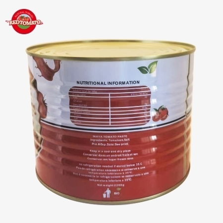 INAYA 2200g Canned Tomato Paste With A Hard Open Lid Concentrated To Brix 28–30% Available With Packaging Design Services.