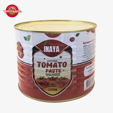 INAYA 2200g Canned Tomato Paste With A Hard Open Lid Concentrated To Brix 28–30% Available With Packaging Design Services.