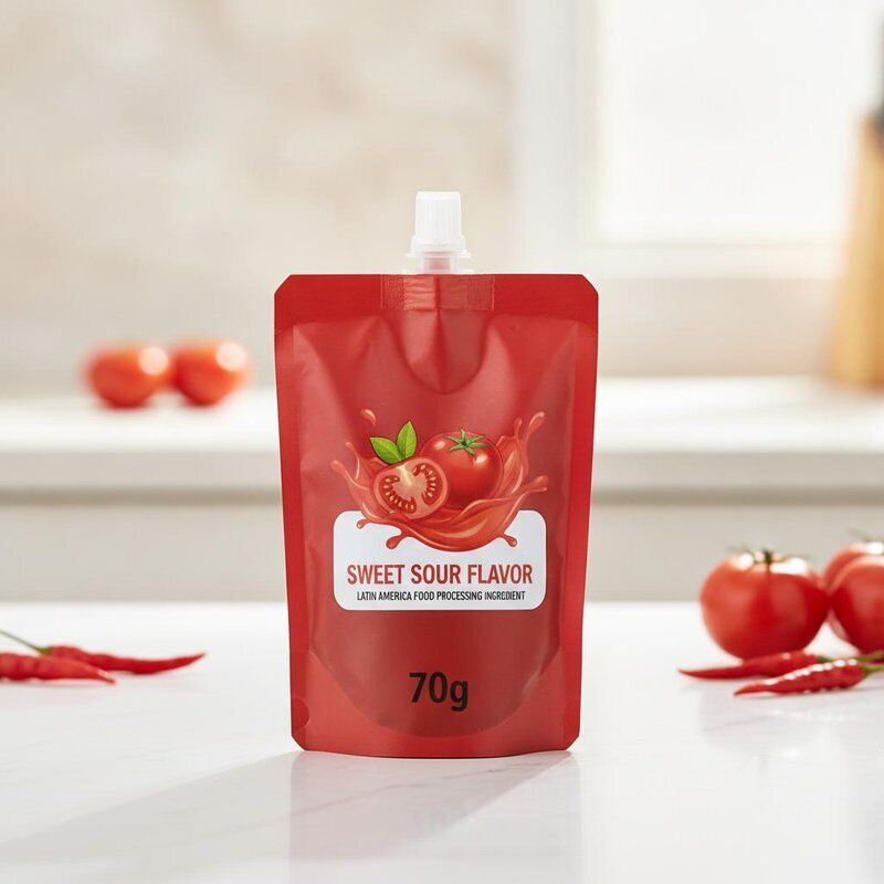 70g Red Tomato Paste Stand-Up Pouch Sweet Sour Flavor Latin America Food Processing Ingredient