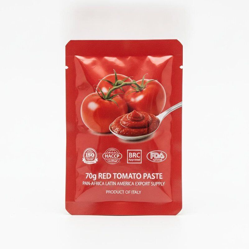 70g ISO HACCP BRC FDA Certified Red Tomato Paste Sachet Pan-Africa Latin America Export Supply