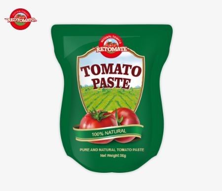 Stand-Up Pouch Containing 56g Of Double Concentrated Tomato Paste With Purity Ranging From 28% To100%