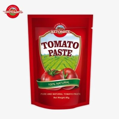 80g Of Double-Concentrated Tomato Paste Packaged In A Stand-Up Pouch With Purity Levels Varying From 30% To 100%