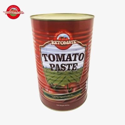 Retomate 4500g canned tomato paste (Brix 28–30%) is available under our brand with full brand and packaging design services